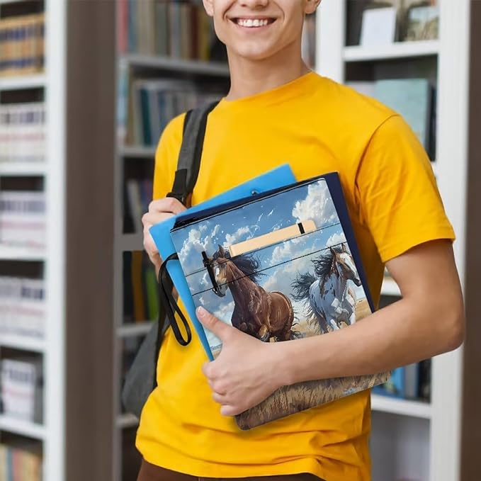 COEQINE Watercolorful Horses Book Cover Zippered Book Cover with Pen Holder Portable Book Pouch Book Lovers Hardcover Book Dust Cover Case Washable