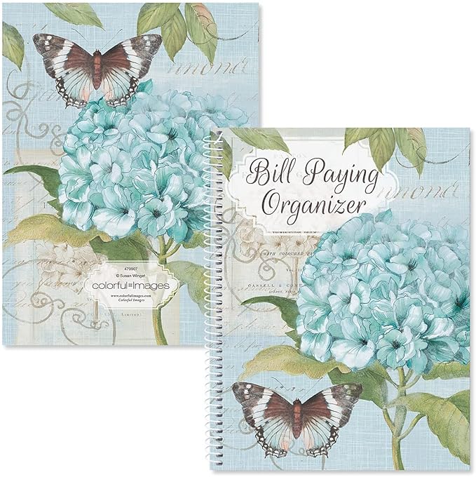 Hydrangea, by © Susan Winget, Bill Paying Organizer Book - Personal Account book, 9" by 12 inch, Spiral-Bound, 14 Pockets, 32 Label Stickers, Bill Tracking