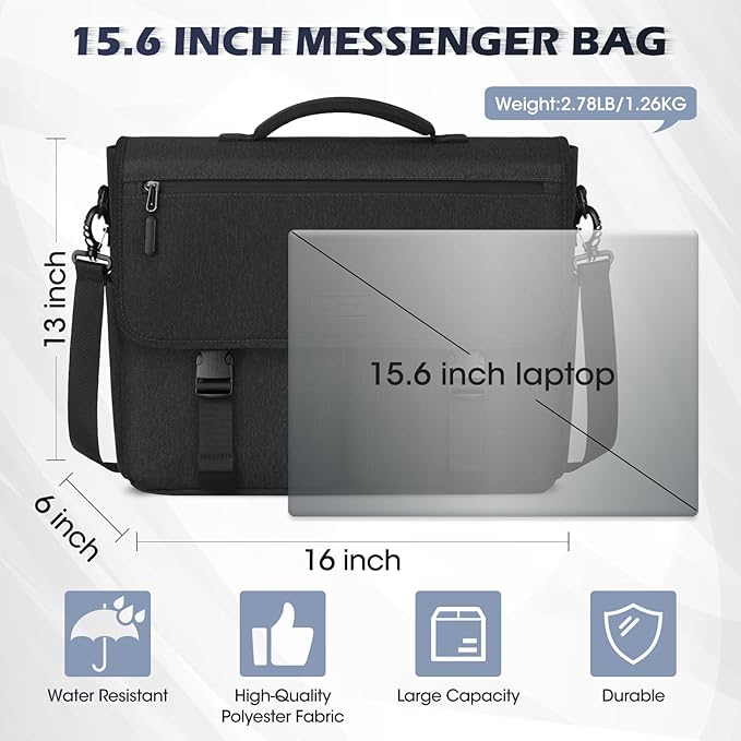 NEWHEY Messenger Bag Laptop Briefcases for Men 15.6 Inch Laptop Bag Water-resistant Computer Bag Lightweight Shoulder Handbag Satchel Bags for Work Business Travel College,Black