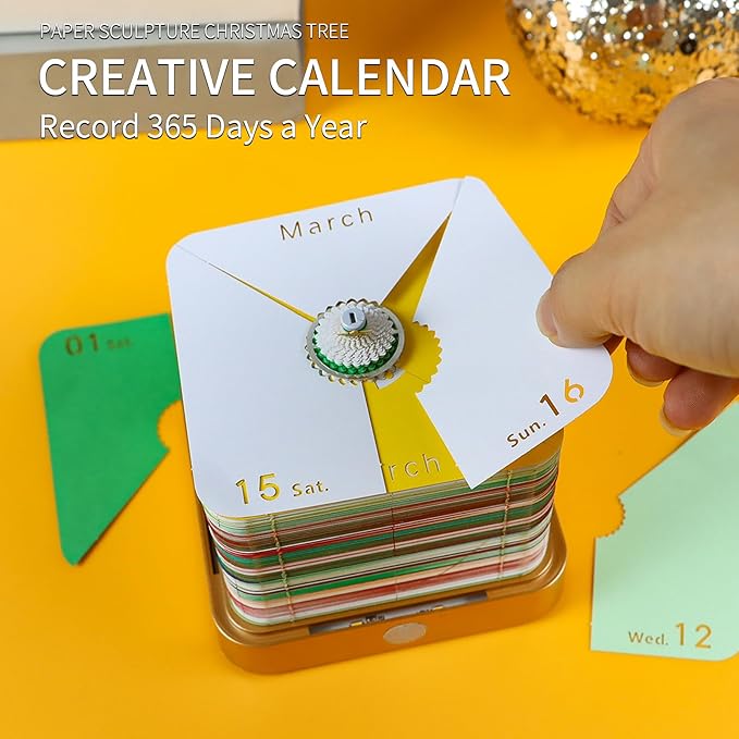 Time Piece Calendar, 3D Art Calendar Memo Pad 2025 Creative Desk Calendar with Light,Christmas Tree Rip Away Paper Carving Memo Pad Art Notepad Decorative Gifts