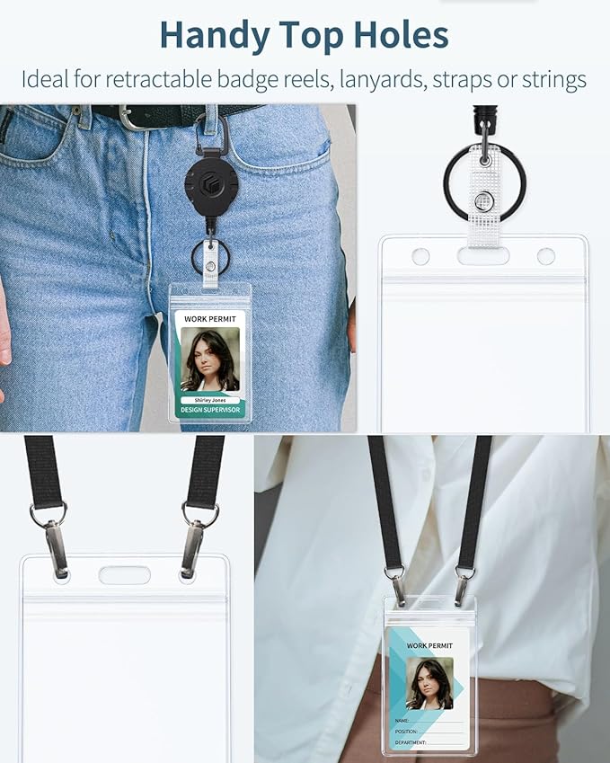 Pawfly 50 Pack Vertical ID Card Badge Holder Waterproof Clear Card Sleeve Case Cover Heavy Duty Card Protector Pouch with Resealable Zip for Proximity Key Card Driver’s License and Credit Card