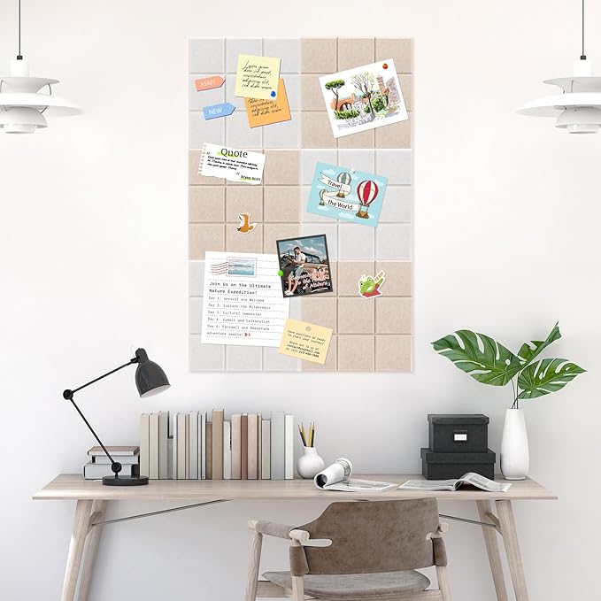 Smarpau 48"x36" Felt Bulletin Boards Felt Wall Tiles 12 Pack Large Corkboard Cork Bulletin with Removable Adhesive Tabs Square Cork Wall Tiles for Office Home Classroom Deep Camel
