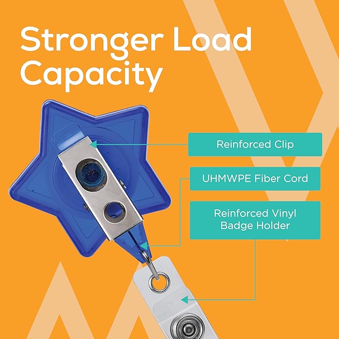 Will Well Badge Holders with Belt Clips for Securing onto Pockets and Purse Straps, with Retractable 27.5" UHMWPE Fiber Pull Cords, Strong Build with Fun Designs - 2-Pack, Star Shape