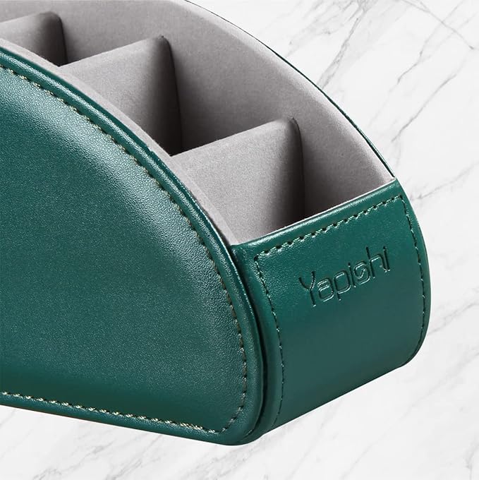 Remote Control Holder PU Leather TV Remote Caddy for Table, 5 Compartments Nightstand Organizer for Bedroom Accessories/Bedside Remotes/Media Controllers/Office Supplies, Decorations for Living Room