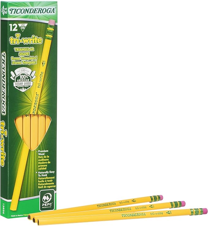 Ticonderoga Tri-Write Triangular Pencils, Wood-Cased #2 HB Soft, Yellow (13856) (Pack of 6, 72 Count Total)
