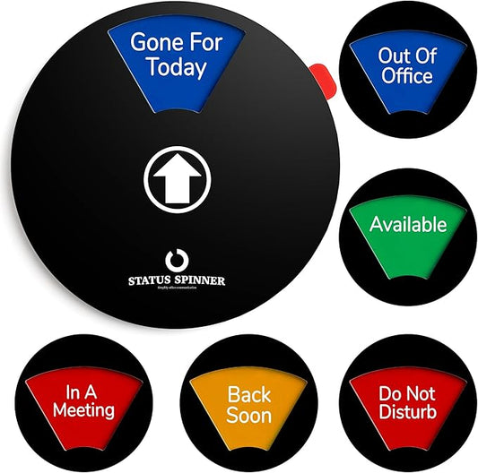 Out Of Office Sign for Door, 6 Options Status Private Sign, In a Meeting, Do Not Disturb, Working Remotely, In Out Sign Available and Away