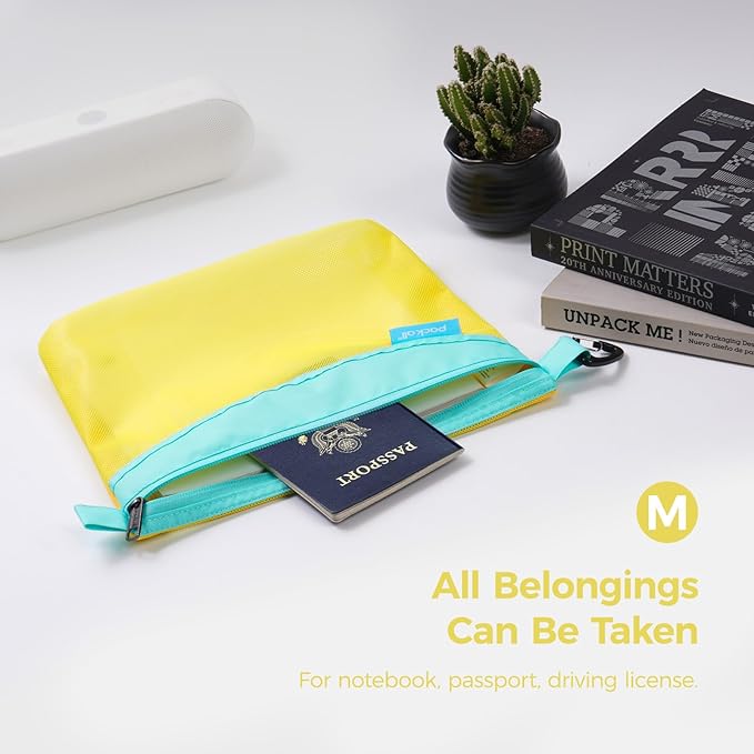 pack all Water-resistant Material Zipper Pouch, Mesh Zipper Bag for Storage, Travel, Office (Medium, Yellow)