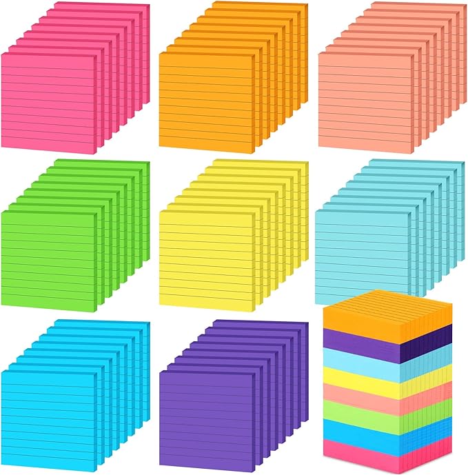 Yexiya 64 Pcs Lined Sticky Notes Self Stick Notes with Lines Bright Assorted Colors Sticky Notes for Home Office Products Post Memos, 1920 Sheets(4 x 4 Inch,Chic Color)