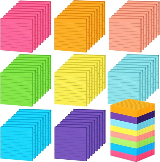 Yexiya 64 Pcs Lined Sticky Notes Self Stick Notes with Lines Bright Assorted Colors Sticky Notes for Home Office Products Post Memos, 1920 Sheets(4 x 4 Inch,Chic Color)