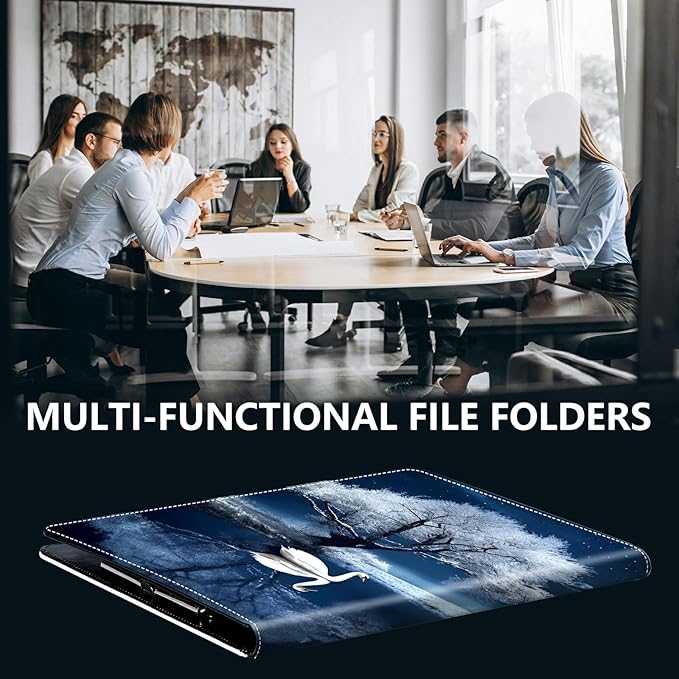 PU Leather Padfolio Folder Clipboard Portfolios Organizer Conference Document Organizer with Business Card Holder Storage Clipboard Writing Pad,Swan and Tree