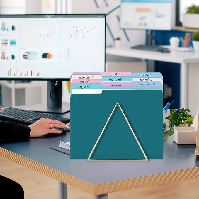 SUNEE File Folders Letter Size Vintage Colors, 100 Pack Manilla Folders 8.5 x 11 1/3-Cut Tabs, Colored File Folders Office Home School for Documents Files Paper