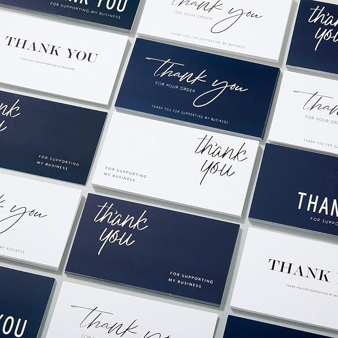 120 Pieces Thank You for Your Order Cards Customer Appreciation Note Cards Thank You for Supporting My Business Card for Small Business Owners Stores Online Retailers 3.5 x 2 Inch(Navy Blue, White)
