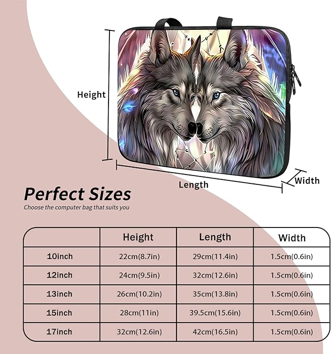 Universal Tablet Laptop Sleeve Case 10 inch, Couple Wolf Slim Carrying Case Durable Handbag Travel Laptop Bag for 7 to 10-inch Laptops/Notebook/Kids Tablet/ipad/eBook Readers