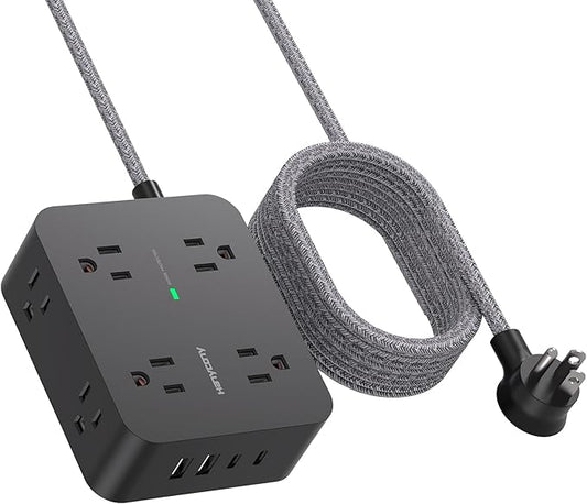 Power Strip Surge Protector 10 Ft Cord, Extension Cord Flat Plug with 8 Outlets 4 USB Ports(2 USB C), Wall Mount, Desk Charging Sation for Home Offcie