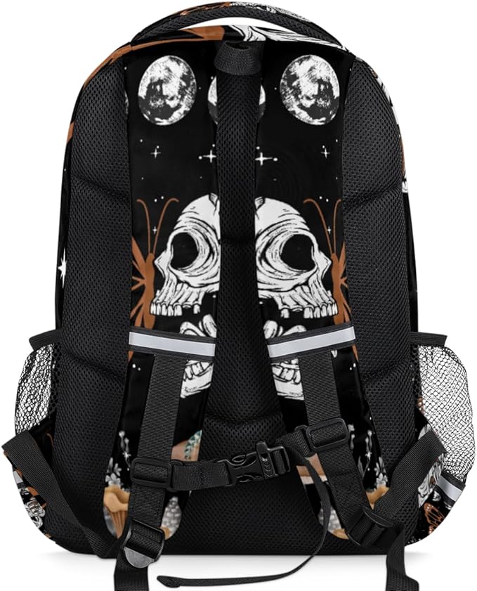 Brown Gothic Skull Butterfly Black Galaxy Space Backpack School Bookbag Laptop Purse Casual Daypack for Teen Girls Women Boys Men College Travel