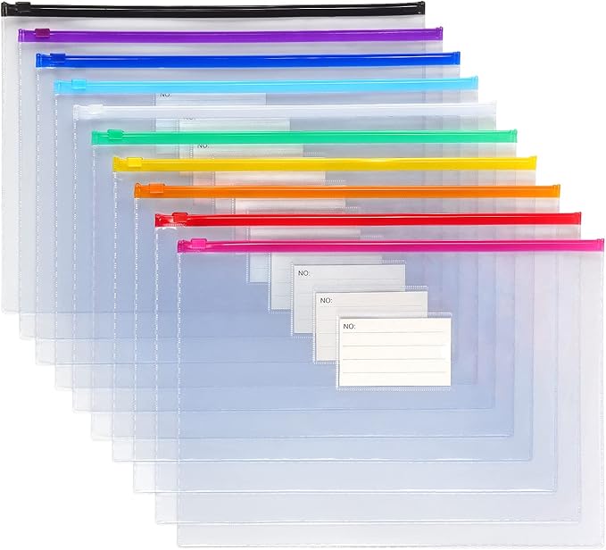 Tamaki 10 Pack Plastic Envelope Poly Zip Envelop Plastic Envelopes Files Zipper Folders, A4 Size, Letter Size, for School Office Supplies, 10 Color (13x9.5)