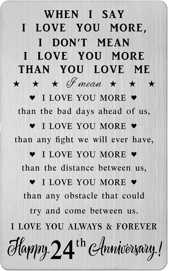 CPLJW 24th Anniversary Wallet Card Gifts for Him, 24 Year Anniversary Steel Gifts for Wife, Happy 24th Happy Wedding Romantic Gift for Husband Wife