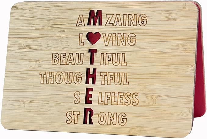 Mothers Day Cards,Handmade Bamboo Greeting Cards,Wooden Thankyou Card,Mother's day Card for Mom,Mum,MOTHER