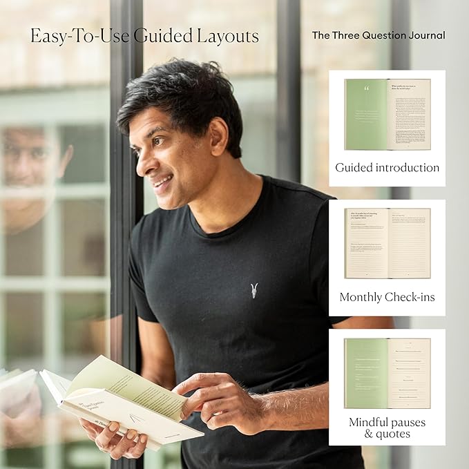 The Three Question Journal Dr. Rangan Chatterjee - Daily Gratitude Journal 2025 for Mindfulness, Stress Relief, Guided Journal for Daily Mental Wellness Personal Growth - Green - Intelligent Change