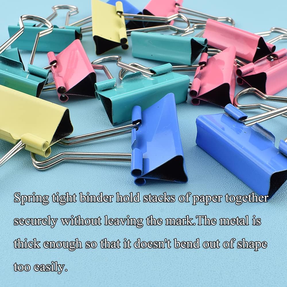 HAHIYO Binder Clips Paper Clamps Spring Steel Sturdy Medium 1.26 inches Width 0.39 Inch Capacity No Sharp Edges Heavy Duty Tight Grip Reusable Color Metal Bright Finish for Home Office School 17 Pack