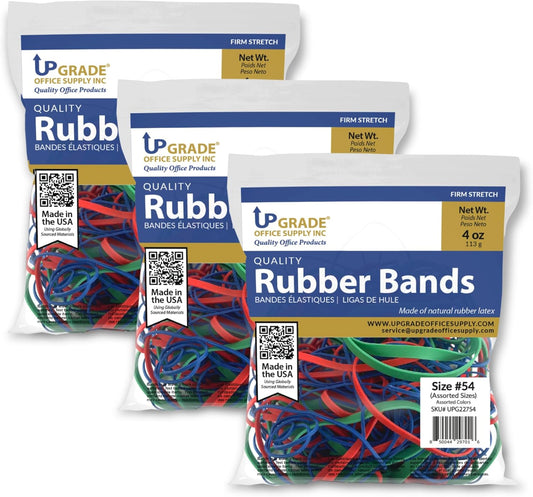 Upgrade Office Supply UPG22754PK3 Rubber Bands, Assorted Size and Colors, 1/4 lb 3-Pack, USA