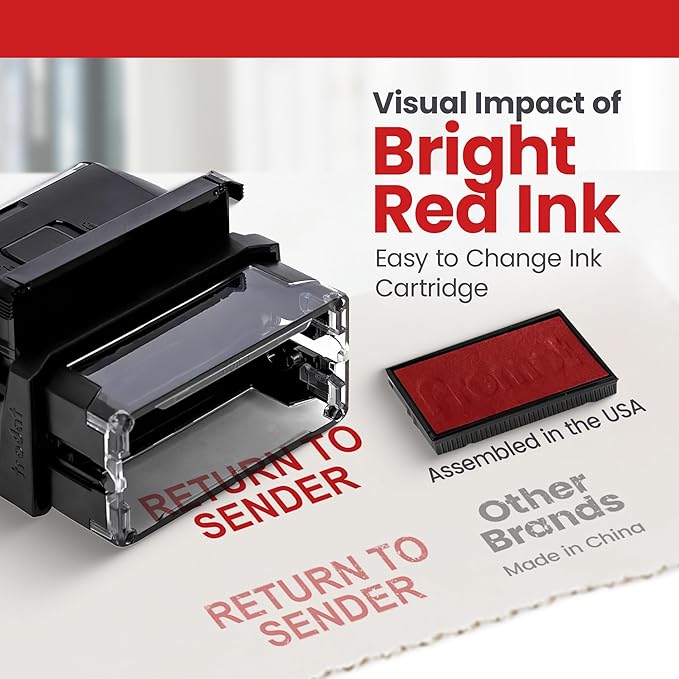 Promot Return to Sender Self Inking Rubber Stamp - Refillable Business Stamper - Work, Coding, Bookkeeping, Ordering, Accounting, Notary, Office Stamps - Red Ink