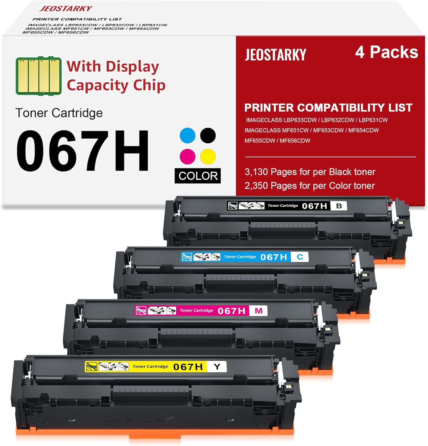 Compatible Canon 067H 067 Toner Cartridge Set Replacement for Canon 067H Compatible for Color ImageClass MF656Cdw LBP632Cdw MF654Cdw MF653Cdw LBP633Cdw MF650C LBP630C Printer (4 Pack)