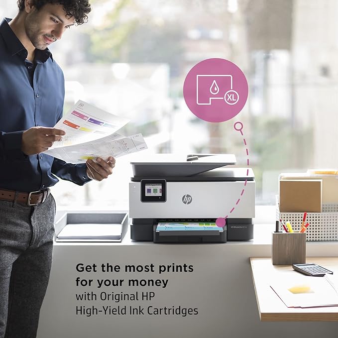 HP OfficeJet Pro 9015e Wireless Color All-in-One Printer with bonus 6 months Instant ink with HP+ (1G5L3A),Gray