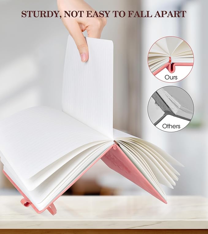Lined Journal Notebook for Women, A5 Pink Hardcover Leather Journals for Writing, 200 Pages Thick Travel Daily Journal, College Ruled Notebook for Work School, Note Taking, Business 5.75'' X 8.38''