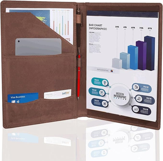 Succor Genuine Leather Business Portfolio Organizer-Professional Padfolio-Leather Binder-Document Holder-Resume Folder-A4 PAD Folio for Men and Women-13”x10”-Hunter Brown