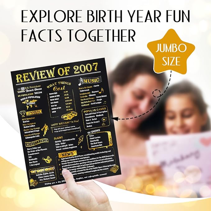 18th Birthday Card for Girls Boy, Jumbo Pop Up Funny 18th Birthday Cards for Son Daughter, Happy 18th Birthday Decorations for 18 Year Old Boys Girl Funny Birthday Gifts, Review of 2007, Black Gold