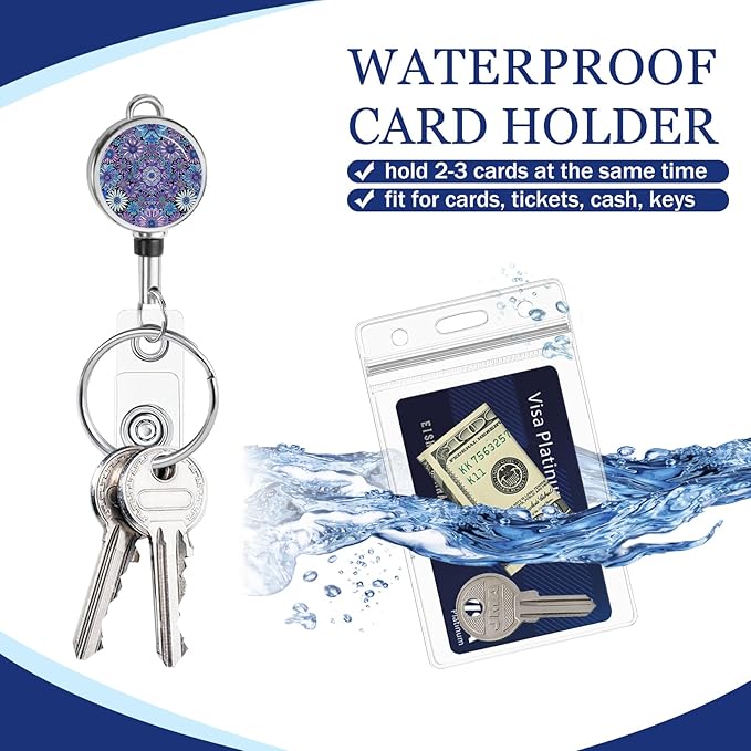 Giancomics Lanyards for Id Badges, Floral Lanyards with Retractable Reel, Waterproof ID Badge Holder for Cruise Ships Cards Key, Work Name Tag Zip Type Card Protector for Women 2 Pack