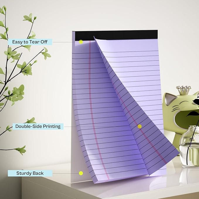 4 Pack Note Pads 5 x 8 Inch Purple Small Legal Pads 5 x 8 Colored Notepad 5 x 8 Perforated Writing Pads Lined Paper Pads College Ruled Pad Paper 30 Sheets Notebook for Study, To-Do Lists, Office