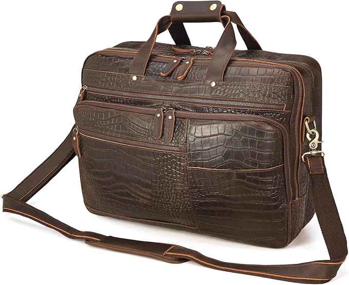 Polare X-Large 18" Full Grain Leather Briefcase For Men Business Travel Case Messenger Bag Fits 17.3" Laptop