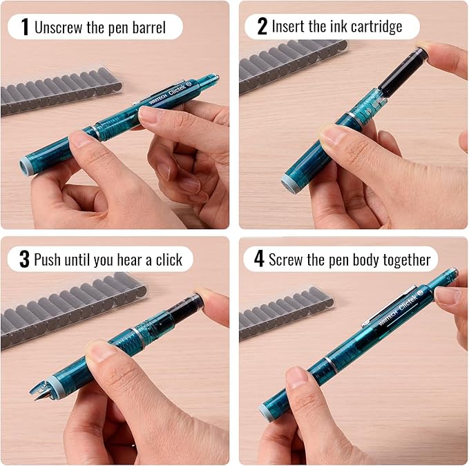 WRITECH Black Ink Cartridge Set: 16 Ink Cartridges Clictek Fountain Pens