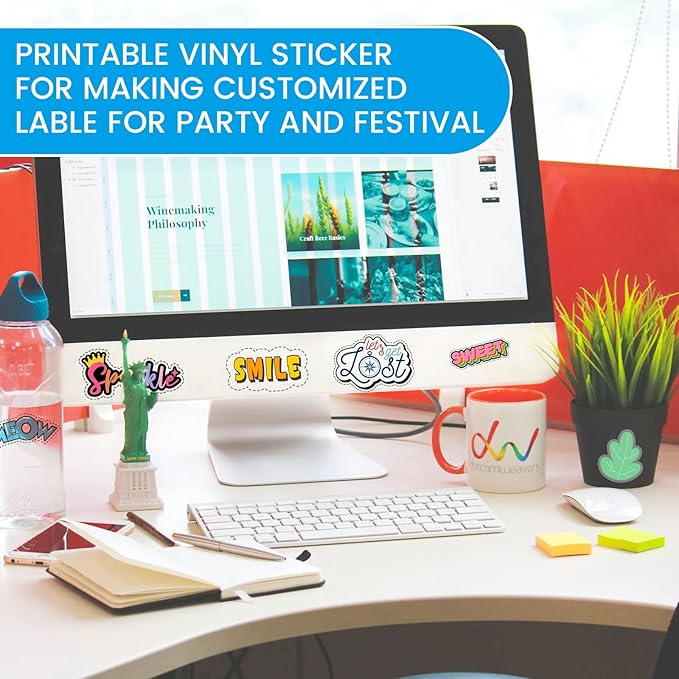 Uinkit 105Sheets Premium 90% Clear Vinyl Sticker Paper for Inkjet Printer - Include 100 Sheets Clear and 5Sheets Glossy Label Waterproof, Dries Quickly Vivid Colors, Holds Ink Well