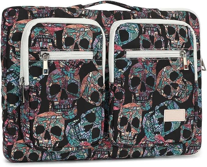 canvaslife 360° Protective Laptop Sleeve Case Bag with 3 Pockets for 14 inch Dell HP Lenovo Laptop and MacBook Pro 14 inch,Surface Laptop 14.4 inch (Skull)