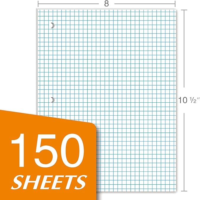 KAISA Loose Leaf Paper Filler Paper, 8"x10.5" Graph Ruled/Quad Rule Filler Paper 3-Hole Punched, Loose-Leaf Paper for 3-Ring Binders,150sheet/pack, 3pack F15001Q