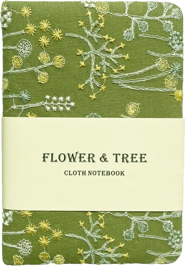 Pocket Notebook, A6 Journal, Small Embroidered Journal, Cute Fabric Notebook, Lay Flat Hardcover Journal, 4x6 Lined Notebook & Sketchbook, Personal Writing Journal for Women, Green Dandelion