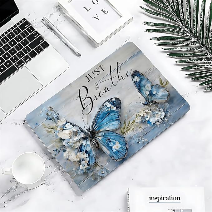 Compatible with 13.3 Inch MacBook Air A1466/A1369, Blue Flower Butterfly Hard Plastic Shell Cover Case