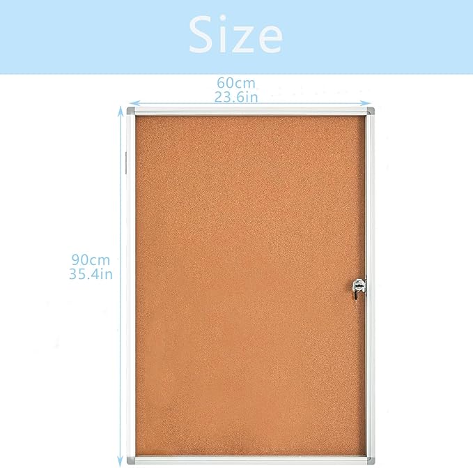 Lockable Ctosree Enclosed Bulletin Board - Waterproof Cork Notice Board with Aluminum Frame and Mounting Screws. Ideal for School Classes、 Offices, Wall Mounted （36x24, Natural Color）