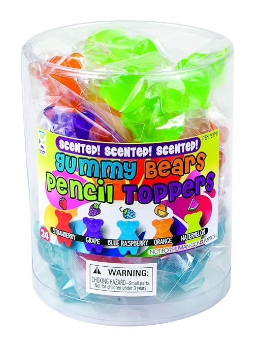 Raymond Geddes Gummy Bear Scented Pencil Toppers - Pack of 24 - Fun and Colorful School Supplies for Kids