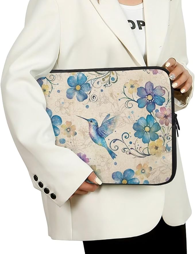 Hummingbird Printed Laptop Case Bag 13 Inch, Floral Printed Computer Bag Portable Laptop Sleeve for Boys, Easy to Carry Laptop Briefcase Work Bag Compatible with Most Laptops
