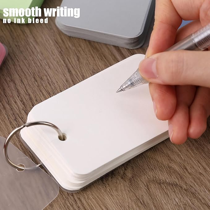 Koogel 600PCS Index Cards with Rings and Covers, 3.5 x 2.2 Inch Blank Index Cards 12 Colors Easy Flip Flash Card Study Note Card for School Learning Memory Recipe Cards