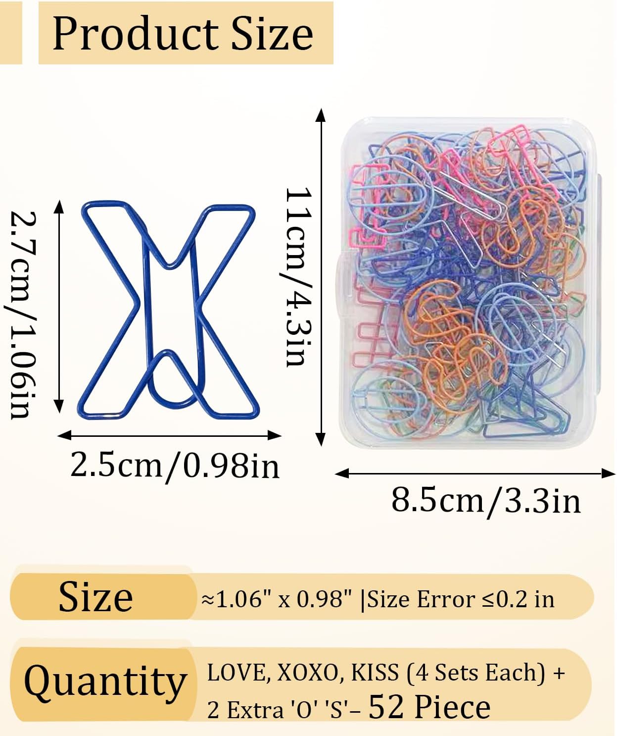 52 Pcs Stainless Steel Paper Clips - Alphabet Letter Clips for Office & School with Storage Box Assorted Color (Love Series)