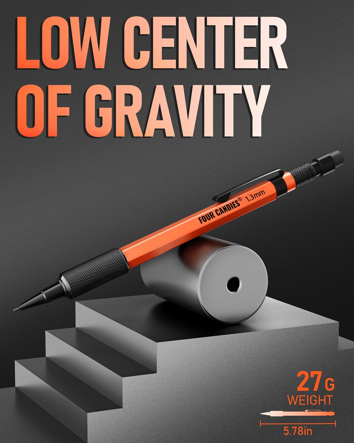 Four Candies 1.3mm Mechanical Pencil Set with 24 Lead Refills, Metal Weatherproof Heavy Duty Outdoor Carpenter Pencil, Eraser, 6 Eraser Refills for Architect Drafting Woodworking Marking with Case