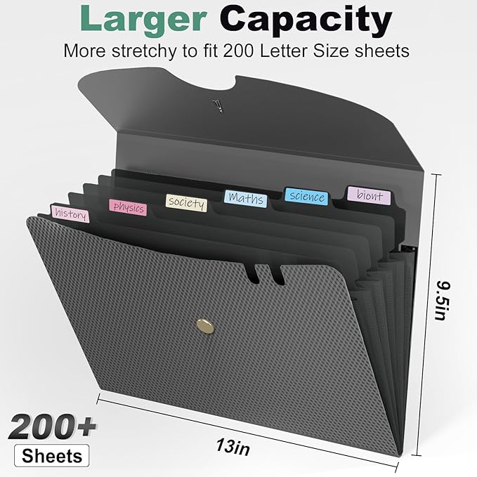Sooez 7 Pocket Expanding File Folder, Premium Accordion File Organizer, Letter Size Folders for Documents, Sleek Filing Folders with Bungee Closure, Portable Folders for School Office Supplies, Grey