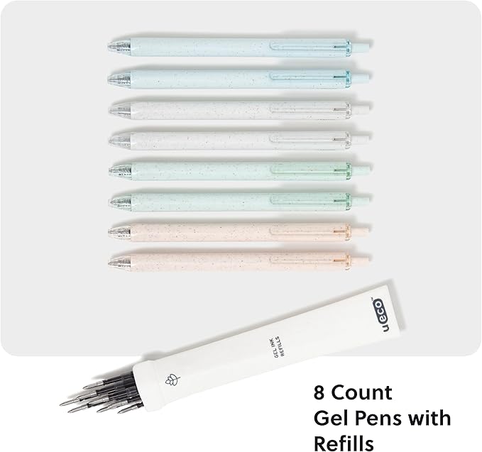 U Brands U-Eco Gel Click Pens with Refills, Set of 8, Core Speckle, Medium (0.7 mm) Point, Black Ink