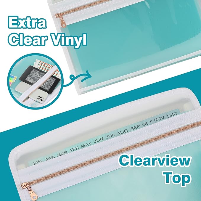 H4D 13 Pocket Expanding File Folder Organizer with Front Clear Pounch, Accordion File Organizer with Zipper Clourse, Fit for Letter Size Papers, Teal