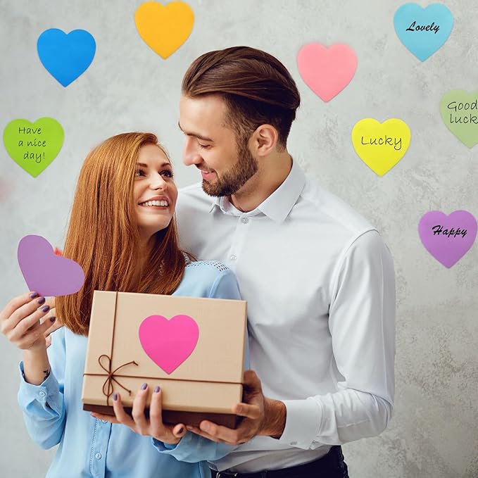 738 Sheets Heart Sticky Notes, 9 Pads Super Cute Heart Shaped Sticky Notes 82 Sheets/Pad,9 Color Bright Colorful Sticky Pad Strong Adhesive Post, Clean Removal